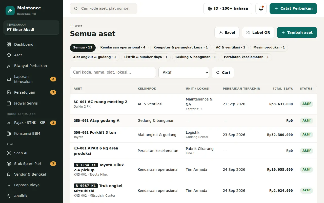 Di menu Aset, klik Tambah aset.