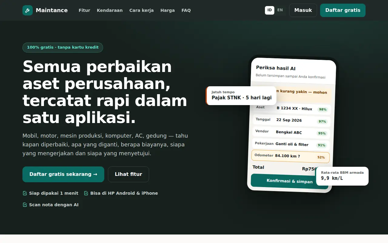 Dari halaman depan, klik Daftar gratis. Tidak perlu kartu kredit.